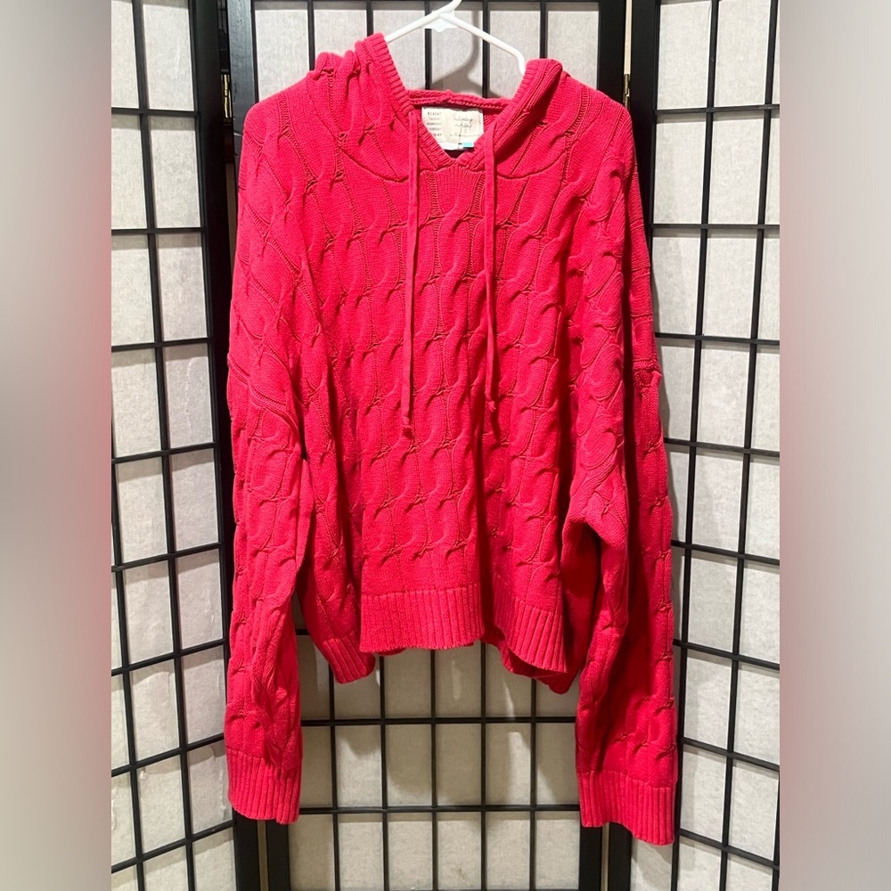 Elly Cable Knit Hooded Sweater - PINK ANTHROPOLOGY SATURDAY/SUNDAY WOMEN 3X - Picture 6 of 10